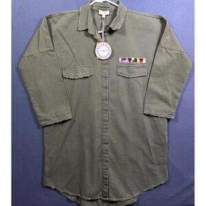 Umgee Women's Olive Green Army Military Button Up Frayed Hem Jacket, Size 2XLT